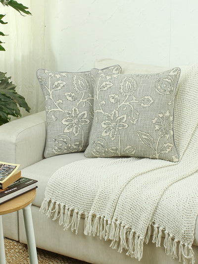 Blooming Florals Set Of 2 Cushion Covers - (Grey) - 40x40cm