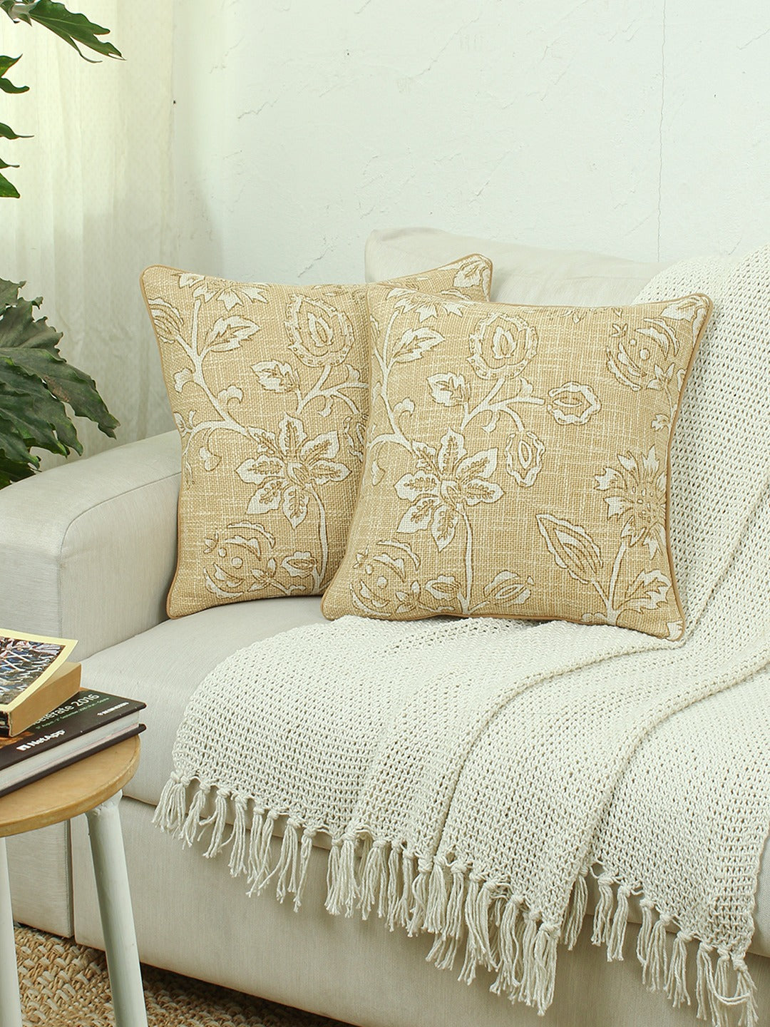 Blooming Florals Set Of 2 Cushion Covers - (Yellow) - 40x40cm