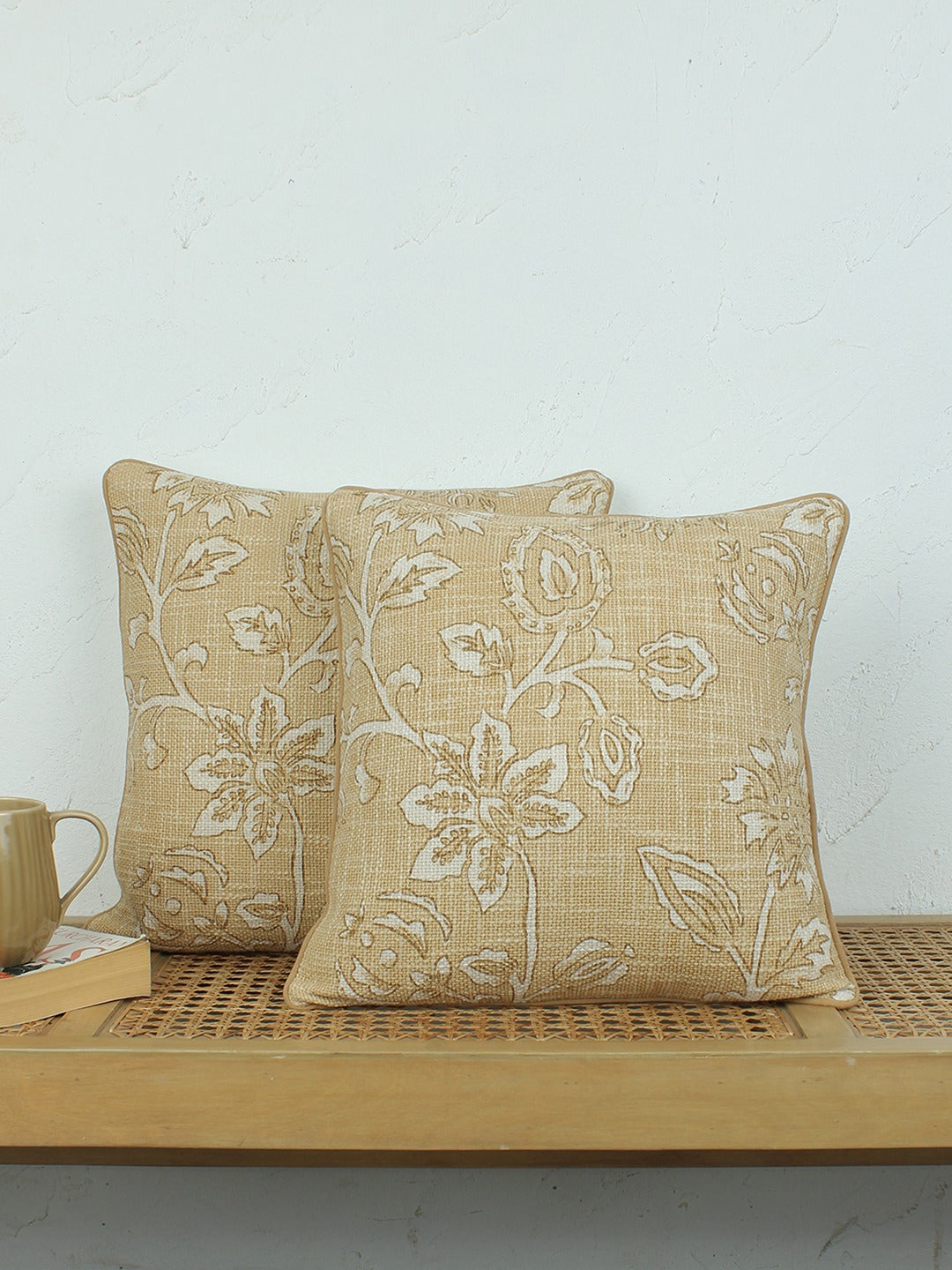 Blooming Florals Set Of 2 Cushion Covers - (Yellow) - 40x40cm