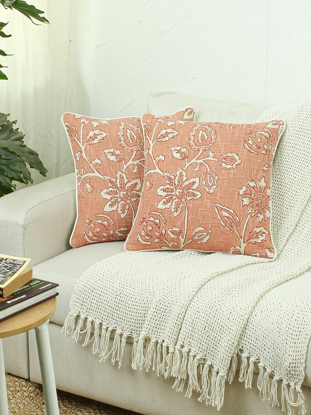 Blooming Florals Set Of 2 Cushion Covers - (Rust) - 40x40cm