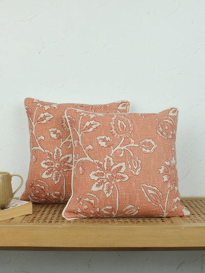 Blooming Florals Set Of 2 Cushion Covers - (Rust) - 40x40cm