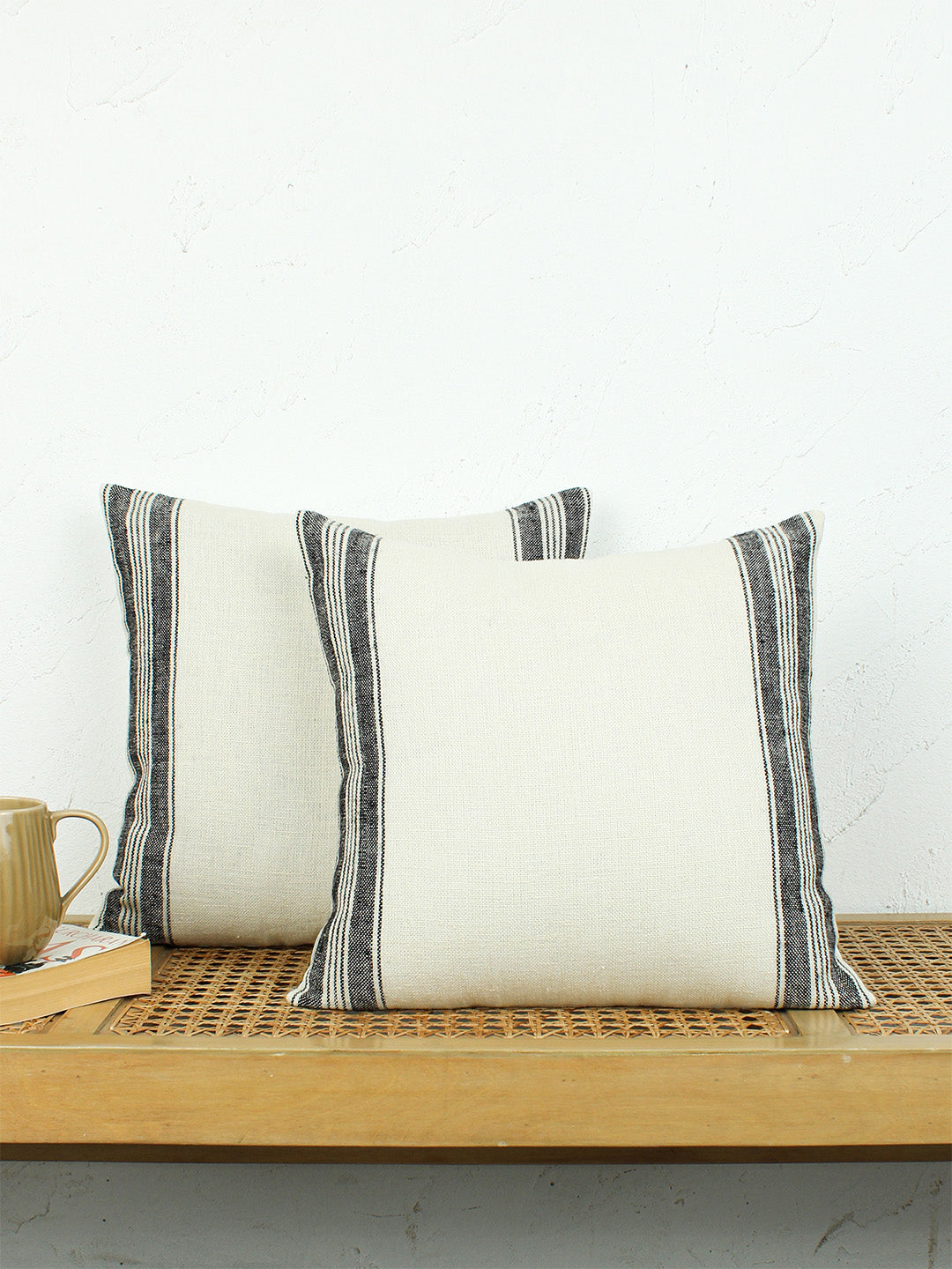 Classic Stripe Set Of 2 Cushion Covers - (Black) - 40x40cm