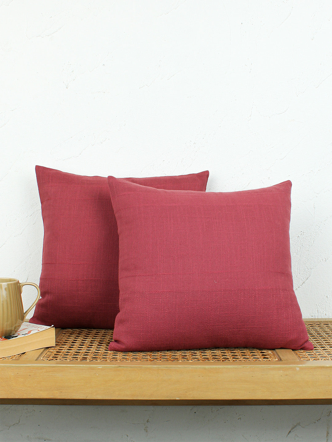 Herringbone Set Of 2 Cushion Covers - (Rust) - 40x40cm