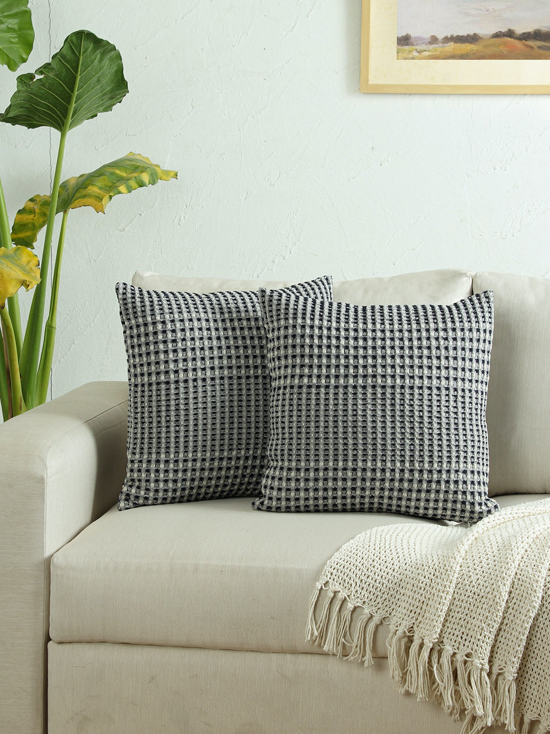 Karakoram Set Of 2 Cushion Cover (Natural/Blue) - 45X45cm