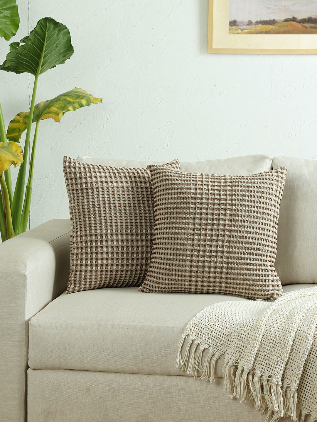 Karakoram Set Of 2 Cushion Cover (Natural/Dark Brown) - 45X45cm