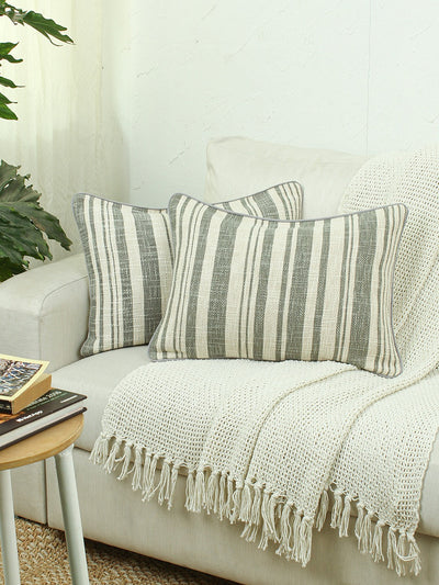 Minimal Stripes Set Of 2 Cushion Covers - (Grey) - 36x50cm