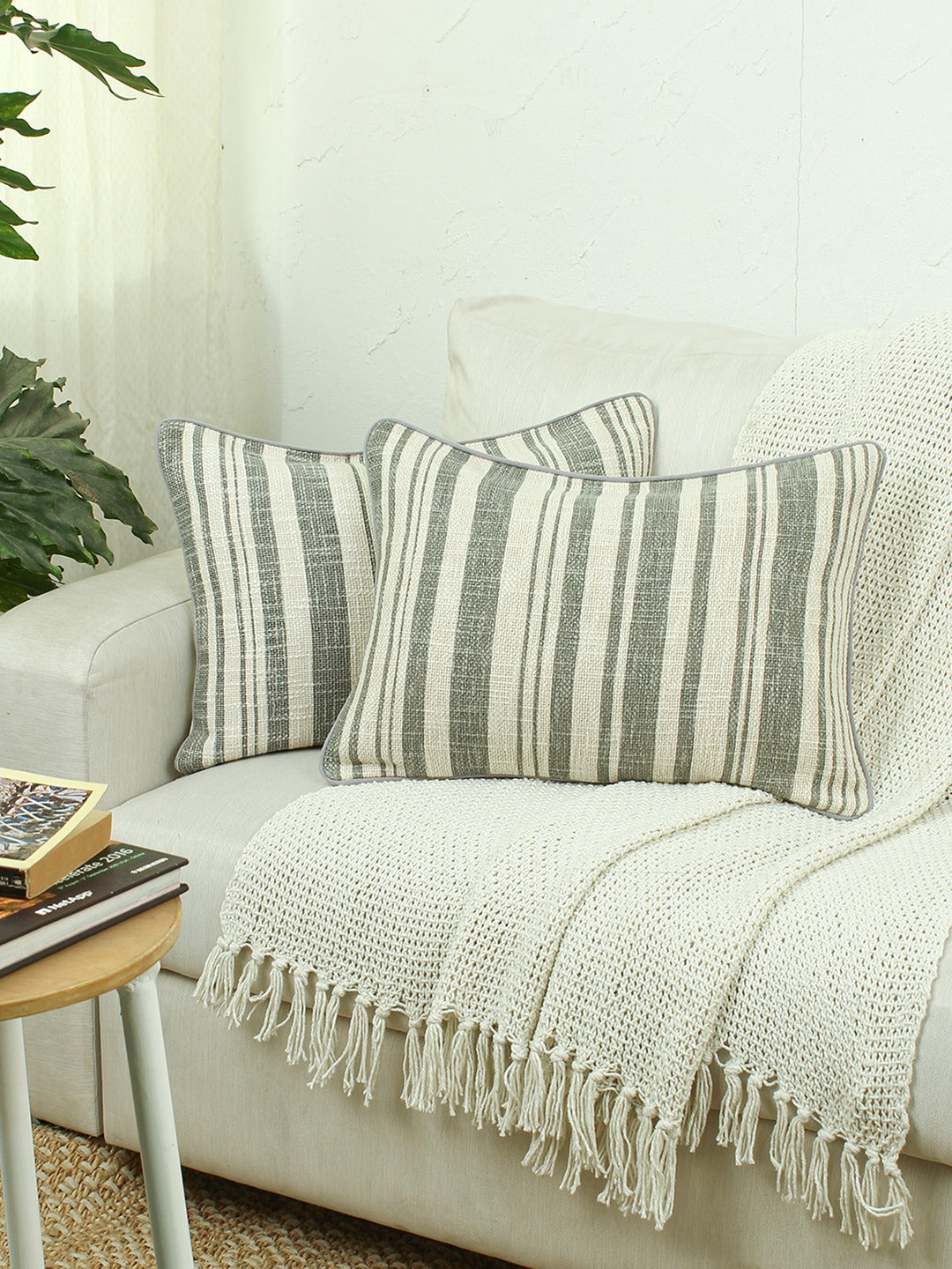 Minimal Stripes Set Of 2 Cushion Covers - (Grey) - 36x50cm