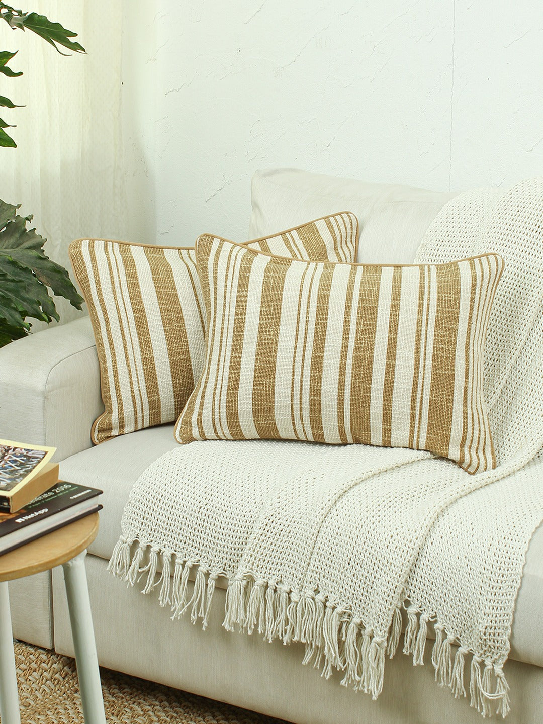 Minimal Stripes Set Of 2 Cushion Covers - (Yellow) - 36x50cm