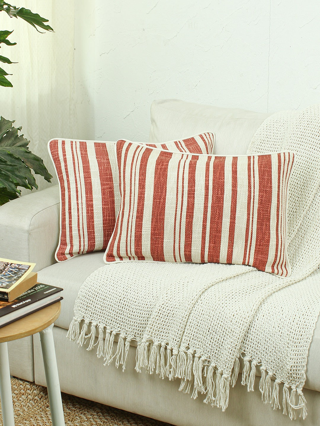 Minimal Stripes Set Of 2 Cushion Covers - (Rust) - 36x50cm