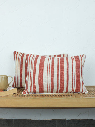 Minimal Stripes Set Of 2 Cushion Covers - (Rust) - 36x50cm