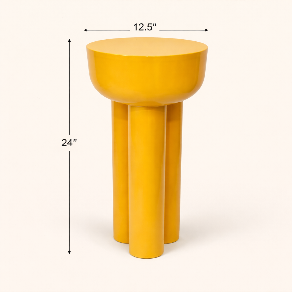 Auric Halo Sunburst Yellow Iron Pedestal Table – Modern Round Side Table