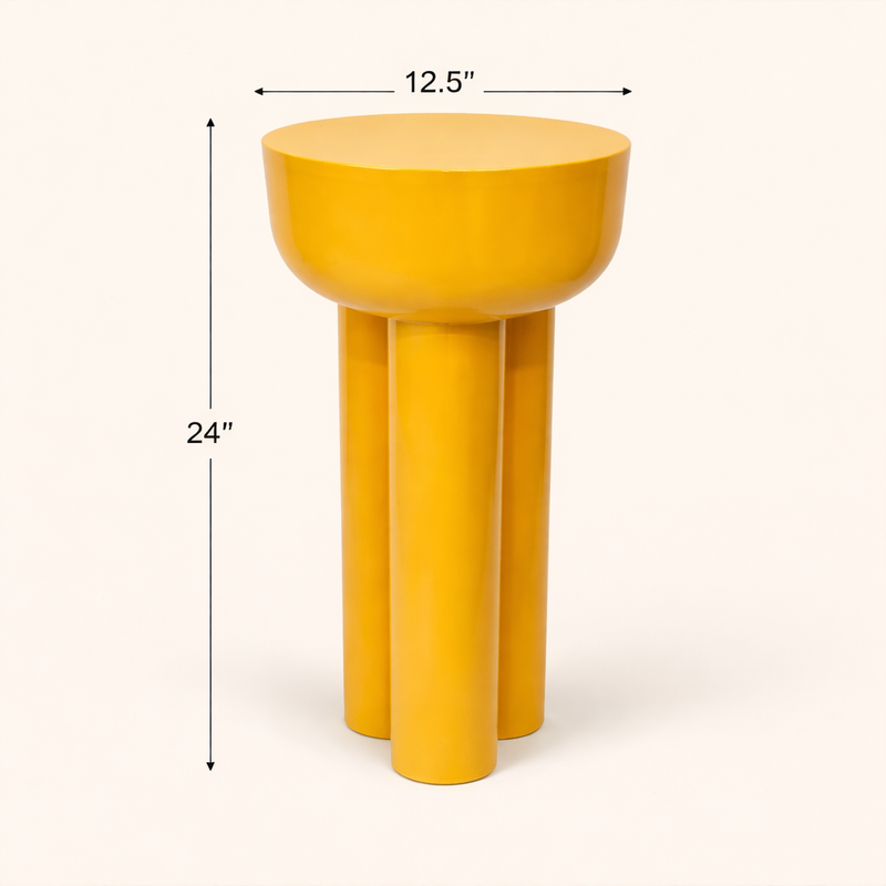 Auric Halo Sunburst Yellow Iron Pedestal Table – Modern Round Side Table