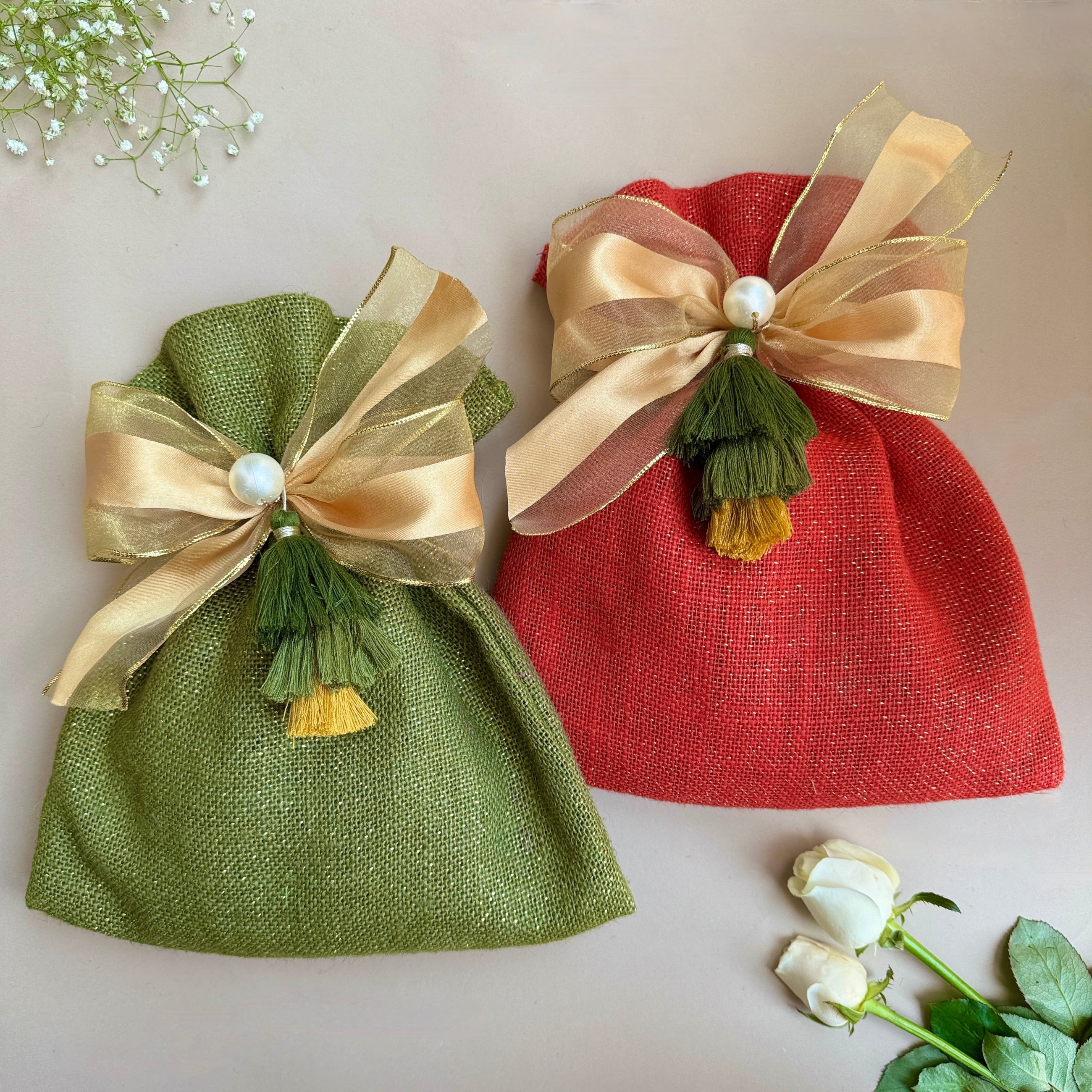 Jute Red & Green Batwa Bags (Set of 2)