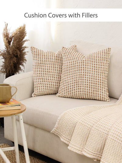 Girnar Set Of 2 Cushion Covers + 2 Cushion Fillers (Brown) - 40X40 cm