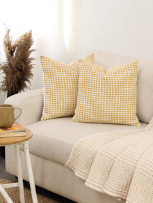 Girnar Set Of 2 Cushion Covers + 2 Cushion Fillers (Yellow) - 40X40 cm