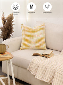 Girnar Set Of 2 Cushion Covers + 2 Cushion Fillers (Yellow) - 40X40 cm