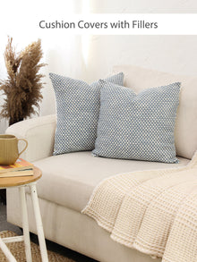 Vindhya Set Of 2 Cushion Covers + 2 Cushion Fillers (Dark Blue) - 40X40 cm