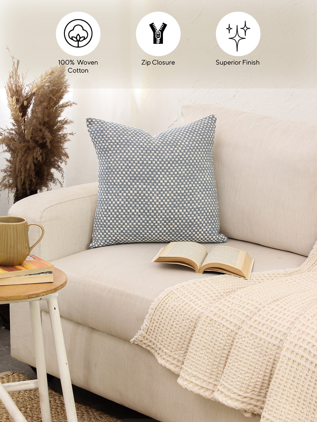 Vindhya Set Of 2 Cushion Covers + 2 Cushion Fillers (Dark Blue) - 40X40 cm