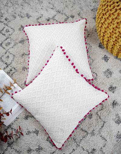 Set Of 2 - Texture Pattern Cotton Cushion Cover - 16"X16"