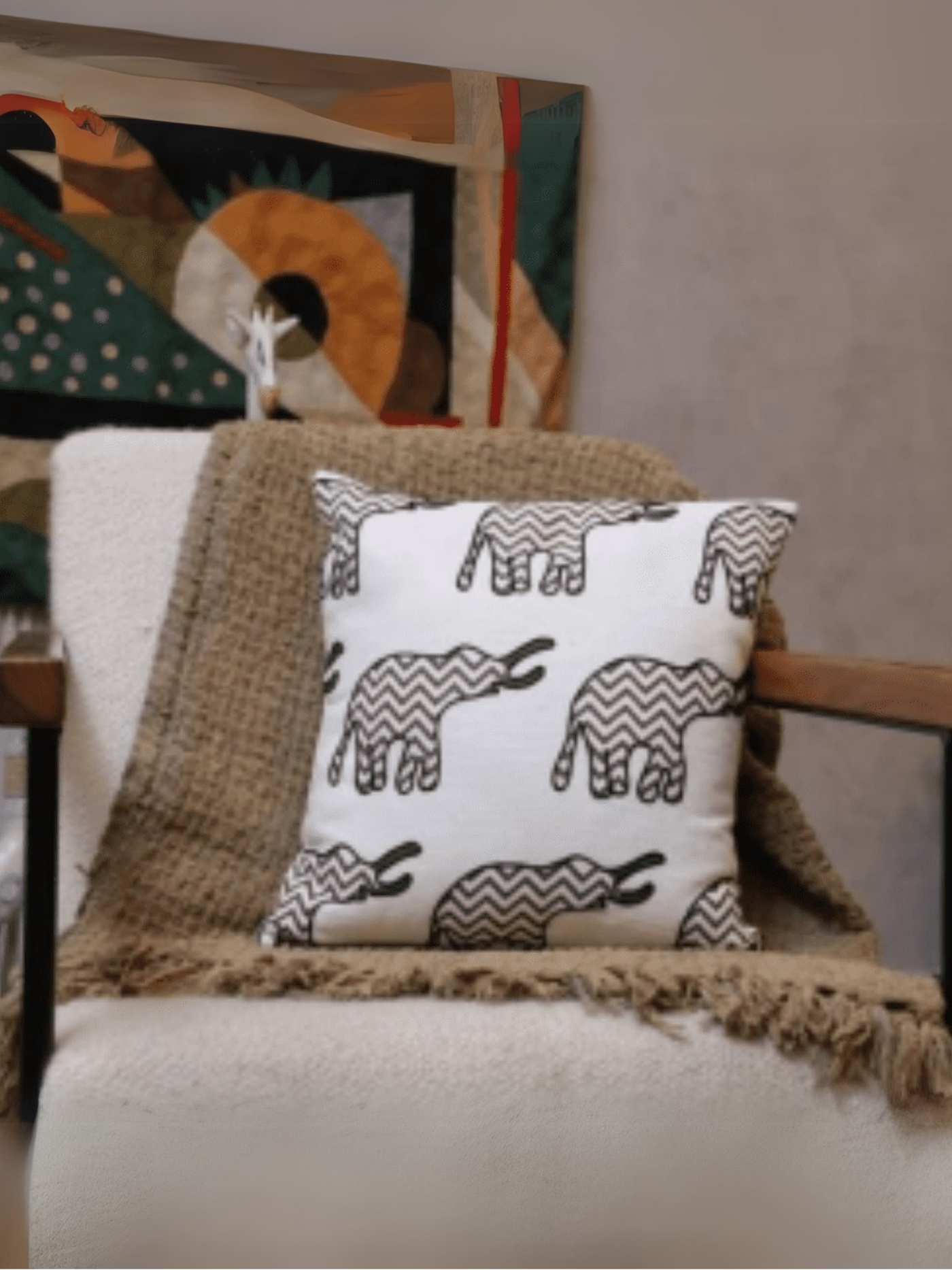 Chevron Elephant Embroidered Cushion Cover - Set of 5