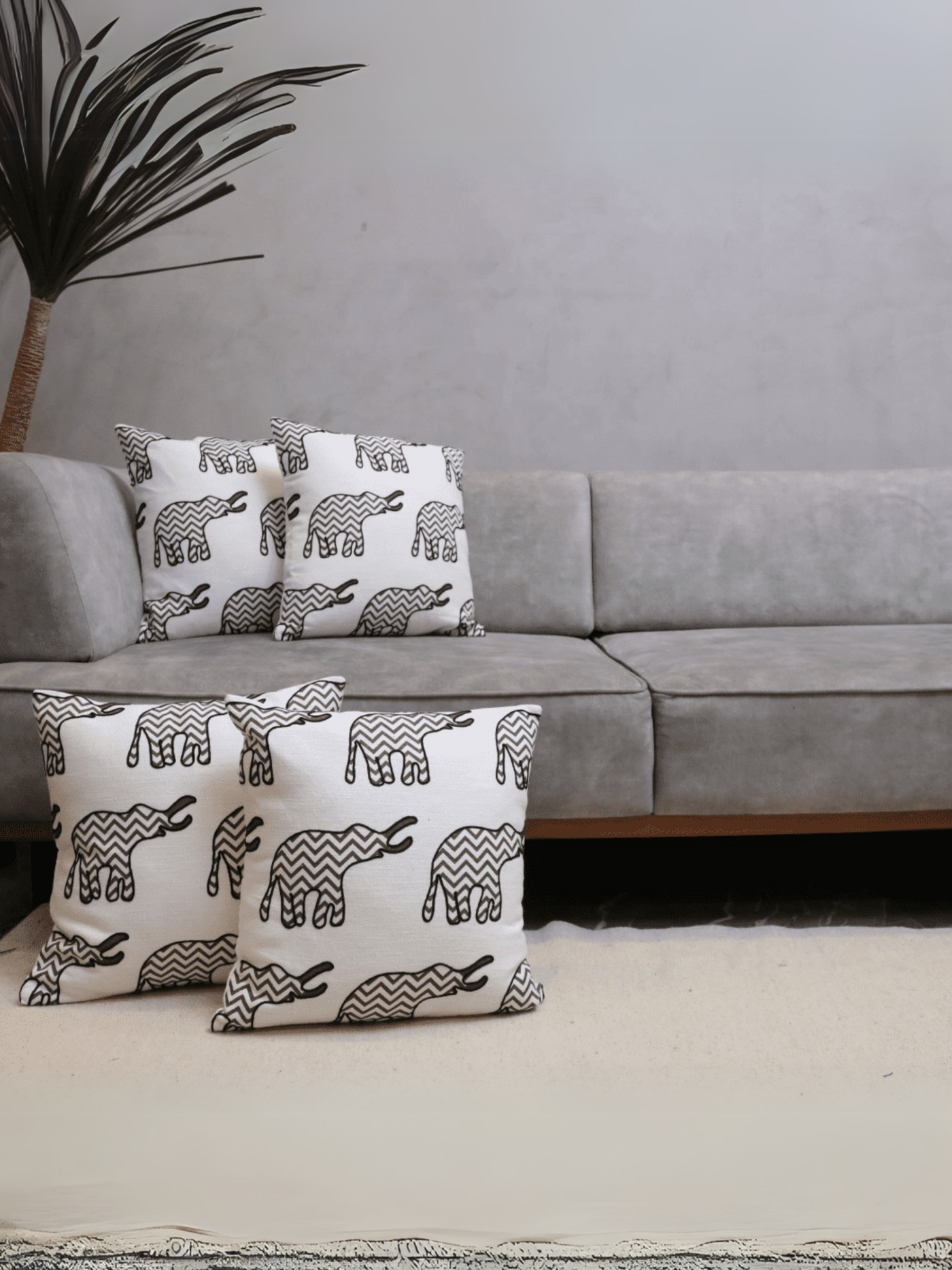 Chevron Elephant Embroidered Cushion Cover - Set of 5