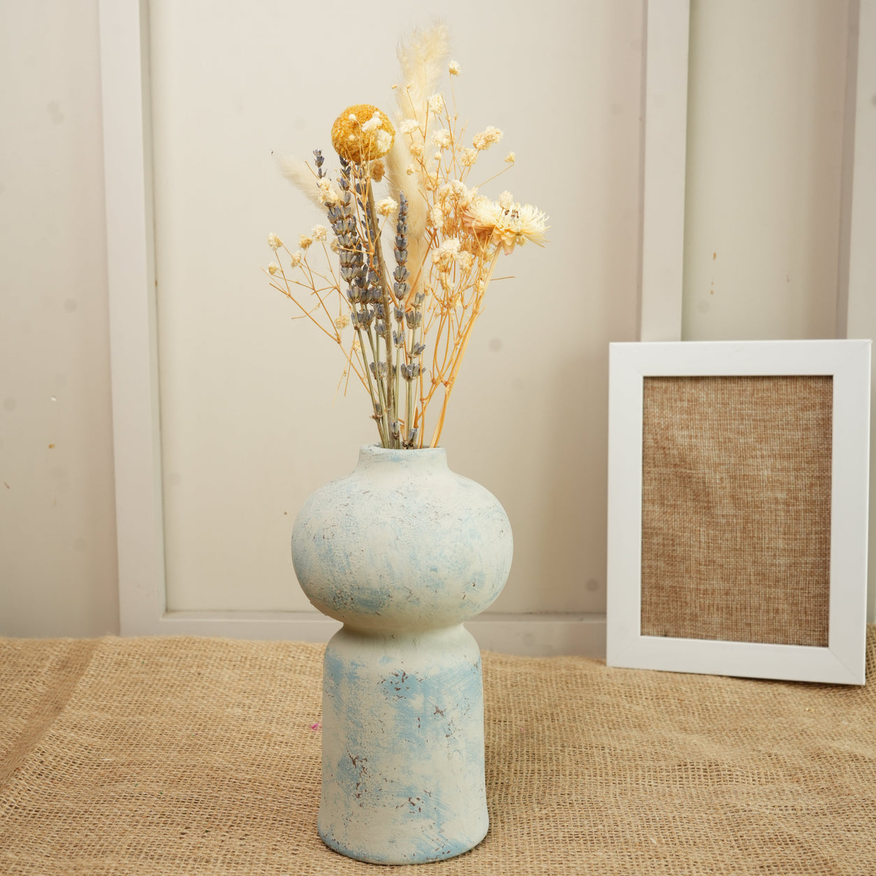 Coastal Bloom Blue & White Porcelain Vase with Dried Flowers | Home Décor - https://artecasa.in/