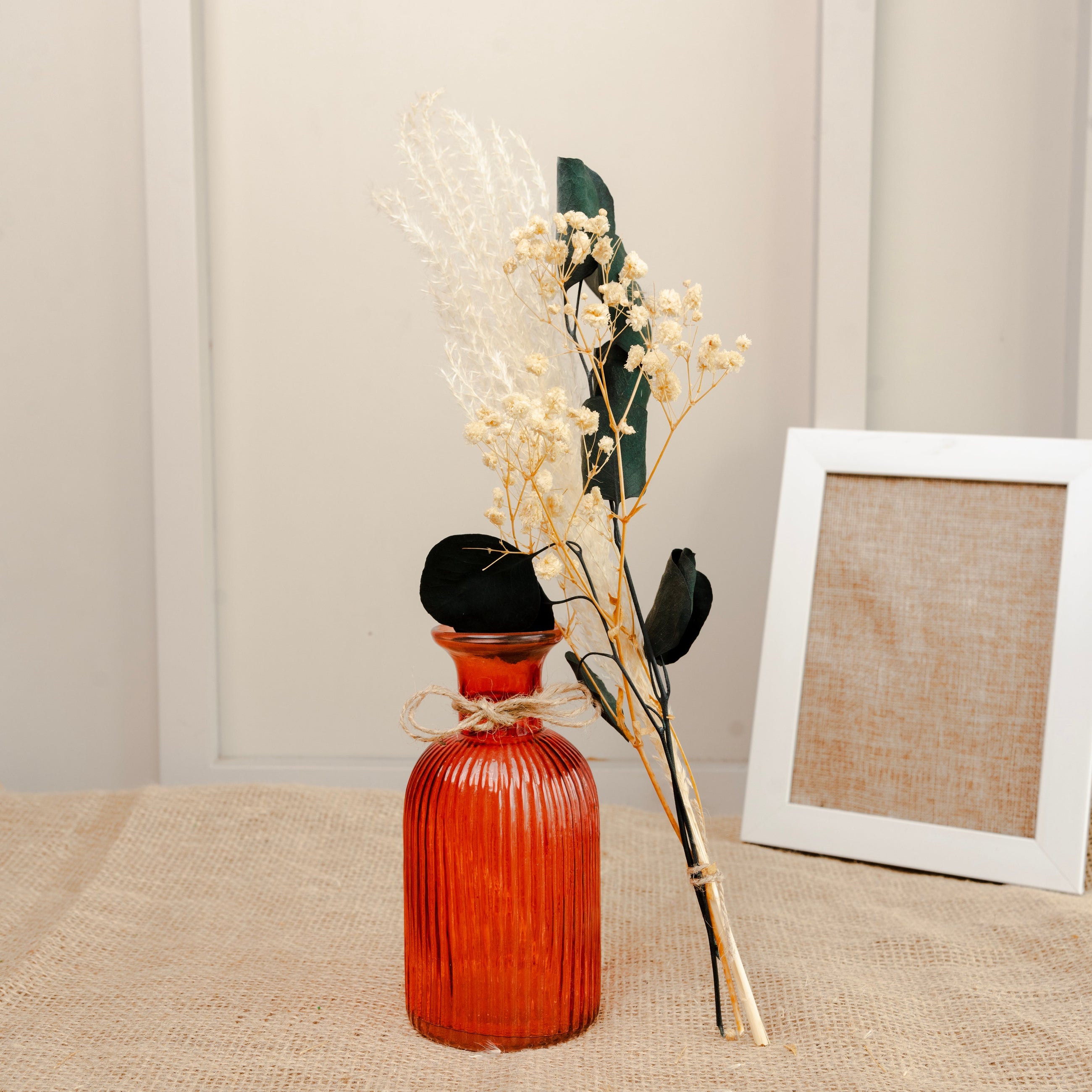 Amber Haven Large Glass Vase with Dried Flowers | Elegant Home Décor - Product Image 