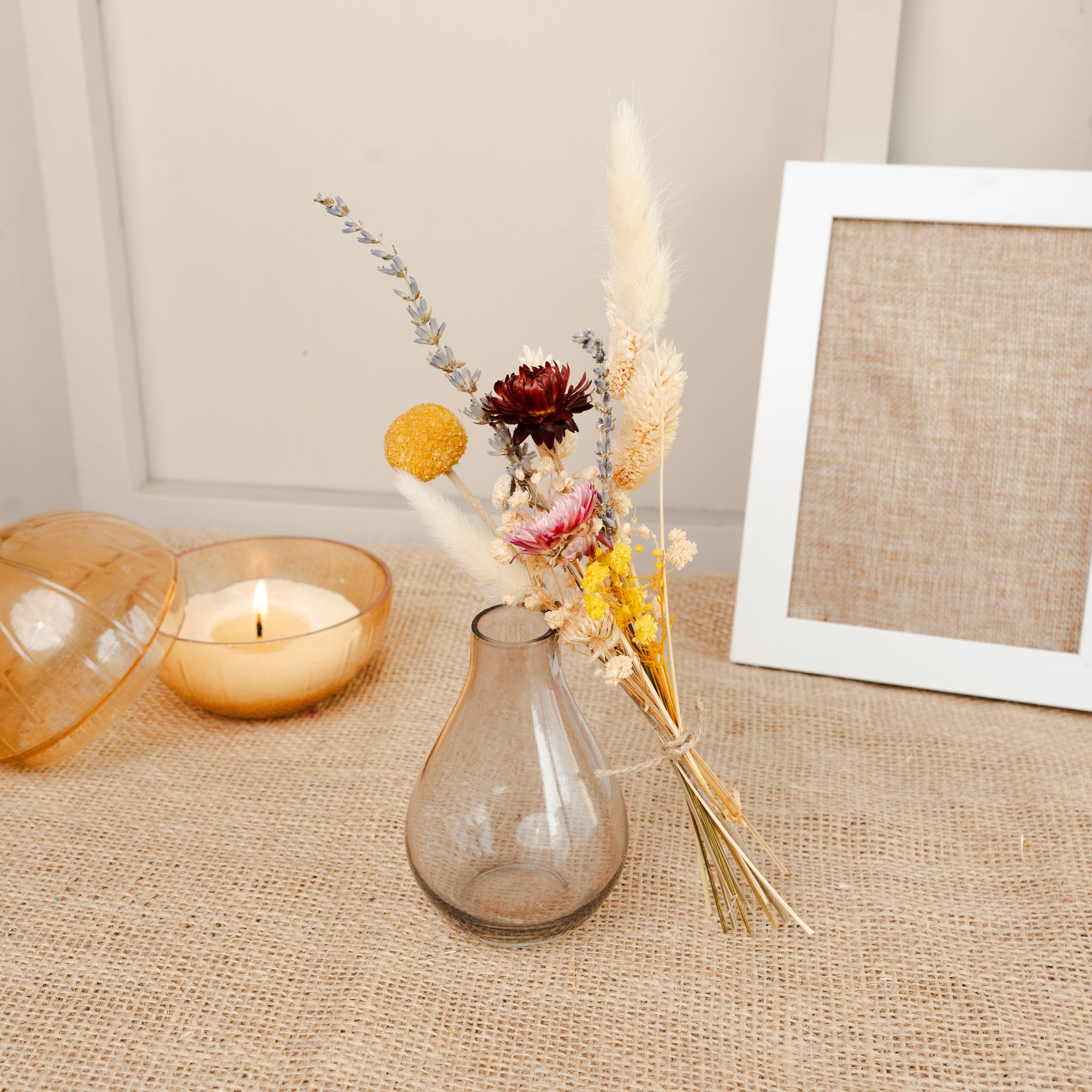 Midnight Bloom Black Glass Vase with Dried Flowers | Decorative Floral Vase for Modern Home Décor