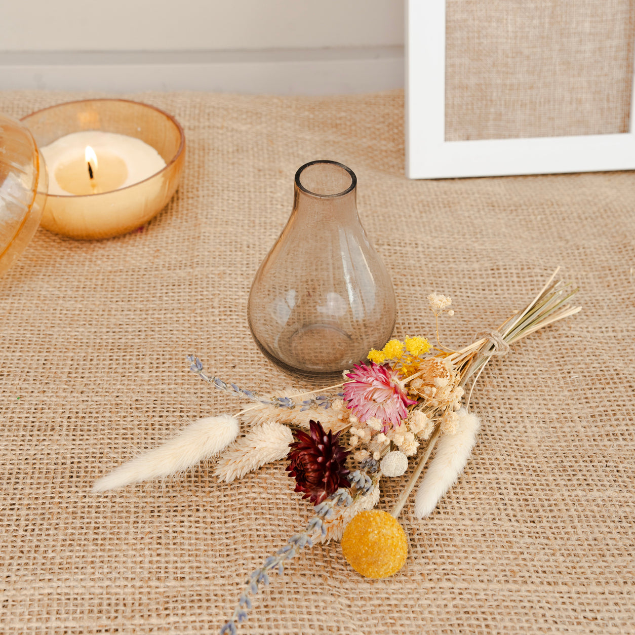 Midnight Bloom Black Glass Vase with Dried Flowers | Decorative Floral Vase for Modern Home Décor - https://artecasa.in/