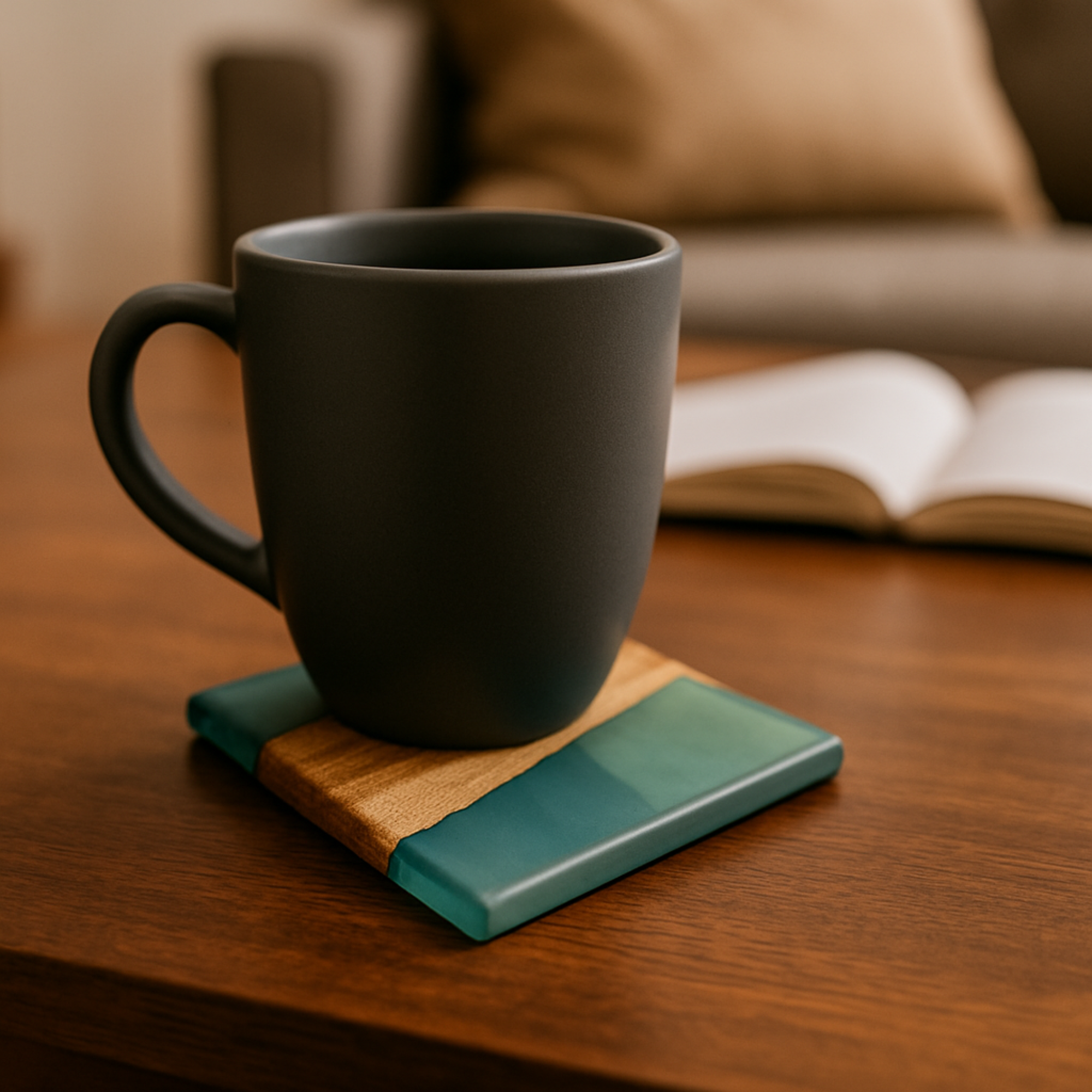 Elegant Aqua Blue Epoxy Resin Coasters set of 4