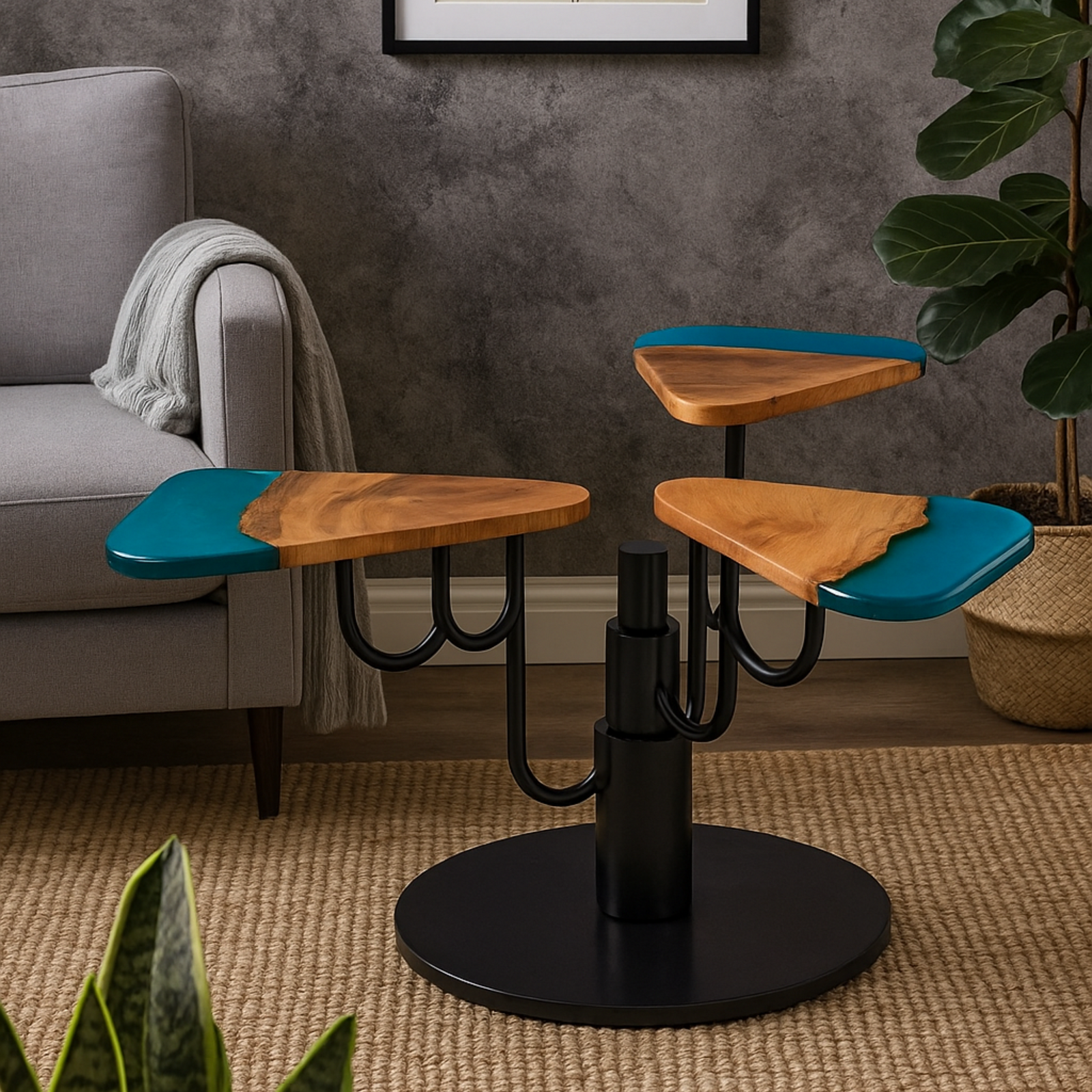 Wood & Ocean Blue Epoxy Tree Table