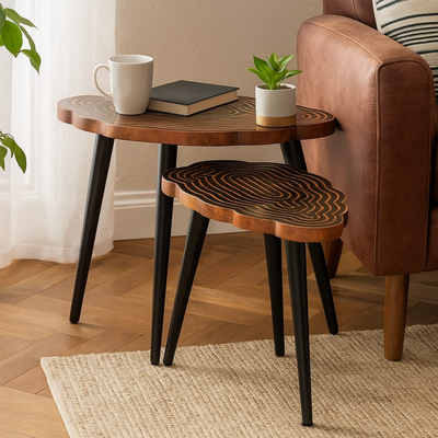 Acacia Wood Nesting Table set of 2- Translucent black