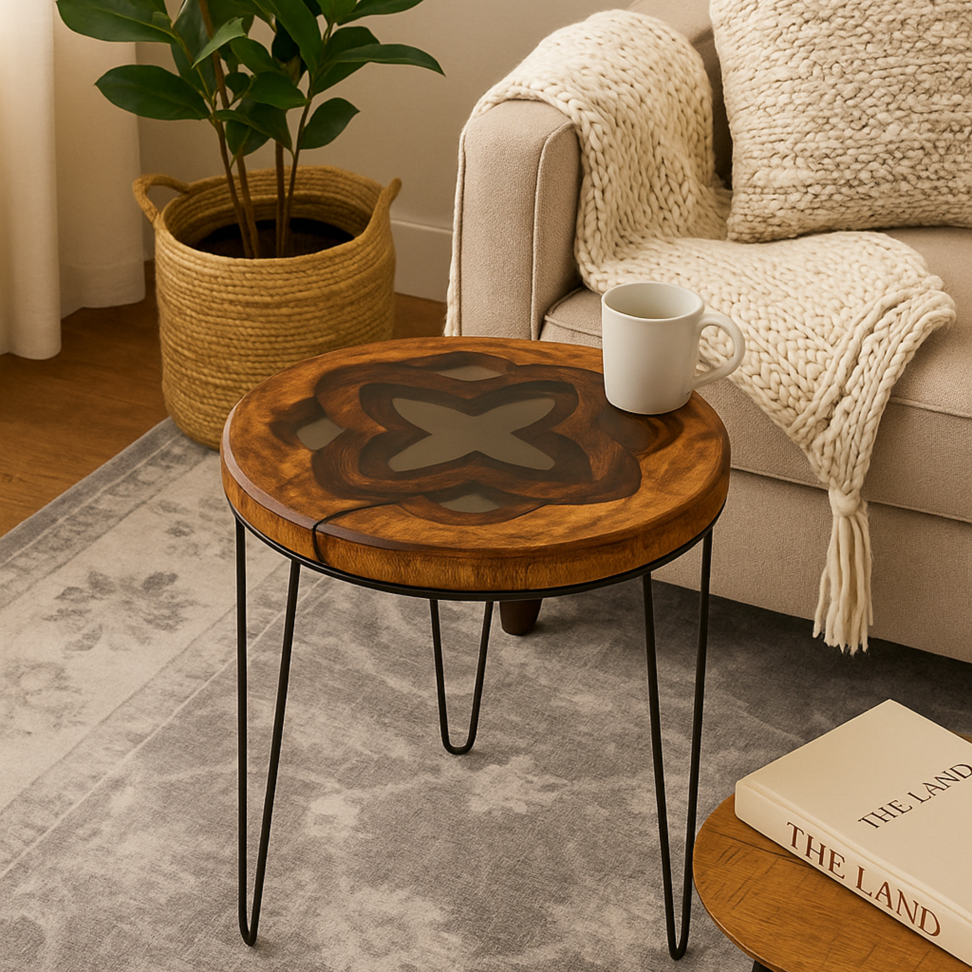 Acacia Wood Nesting Tables set of 2 with Translucent Black Resin