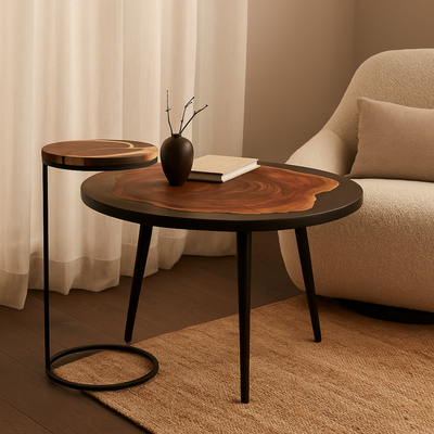 Acacia Wood Coffee Table Set – Tinted Grey Finish