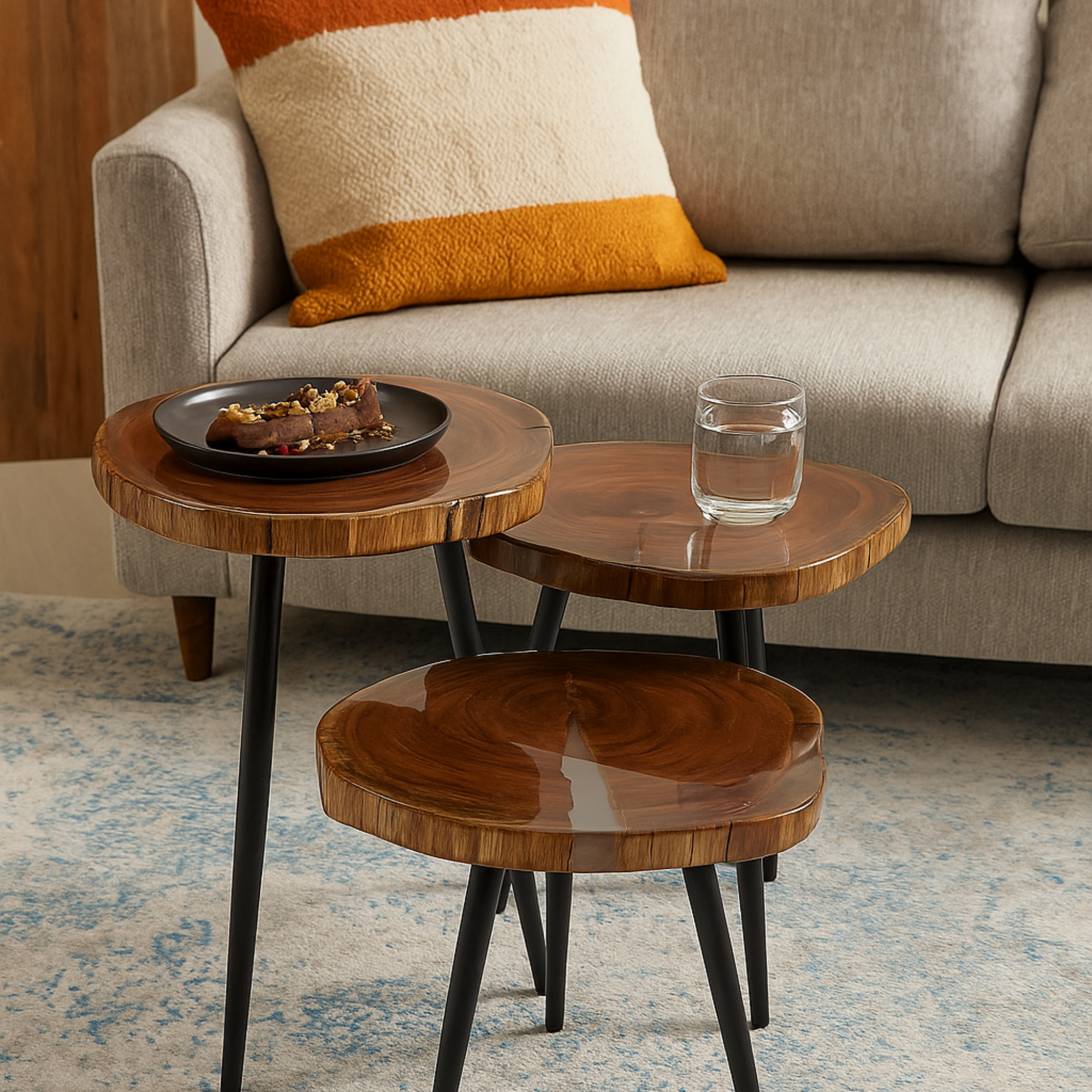 Nesting Table Set of 3 – Acacia Wood with Transparent Resin Finish