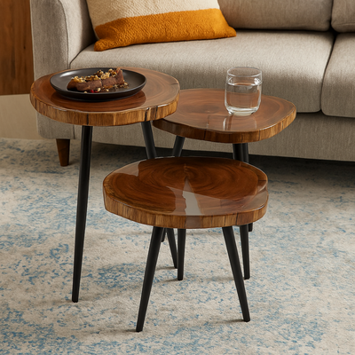 Nesting Table Set of 3 – Acacia Wood with Transparent Resin Finish