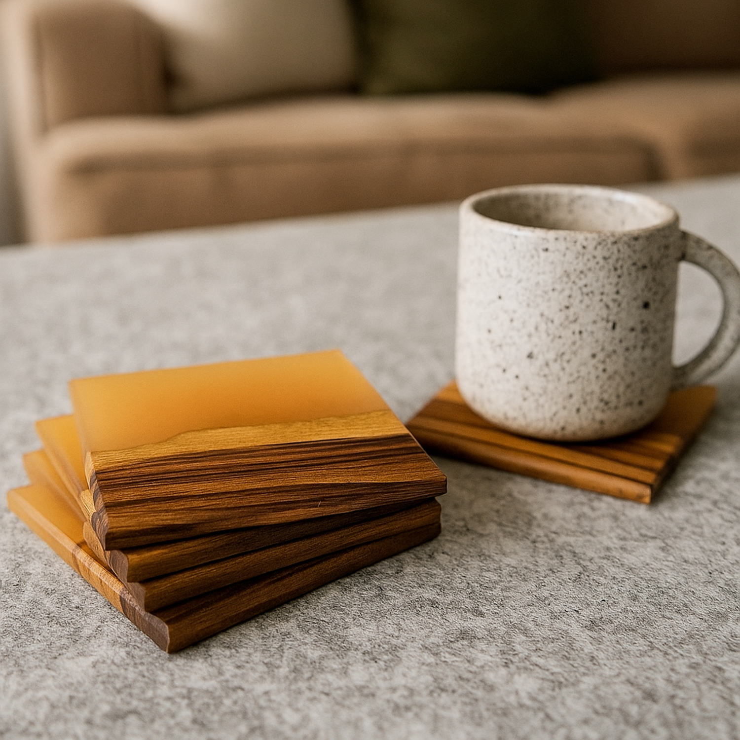 Elegant Orange Epoxy Resin Coasters set of 4