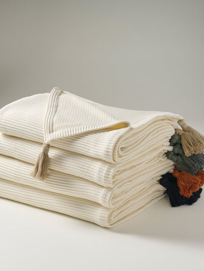 Cream Plume Cotton Bamboo Cord Rib Throw