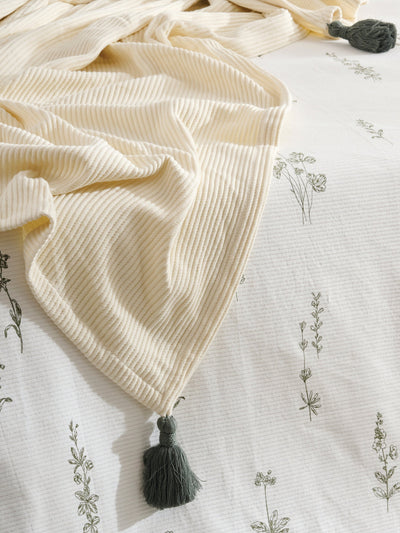 Cream Plume Cotton Bamboo Cord Rib Throw