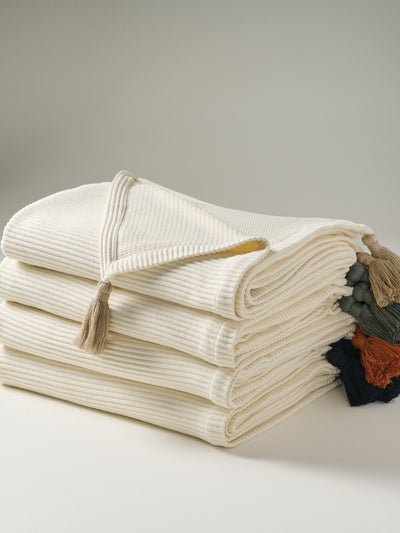 Cream Plume Cotton Bamboo Cord Rib Throw