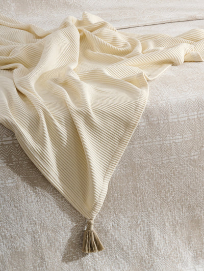 Cream Plume Cotton Bamboo Cord Rib Throw