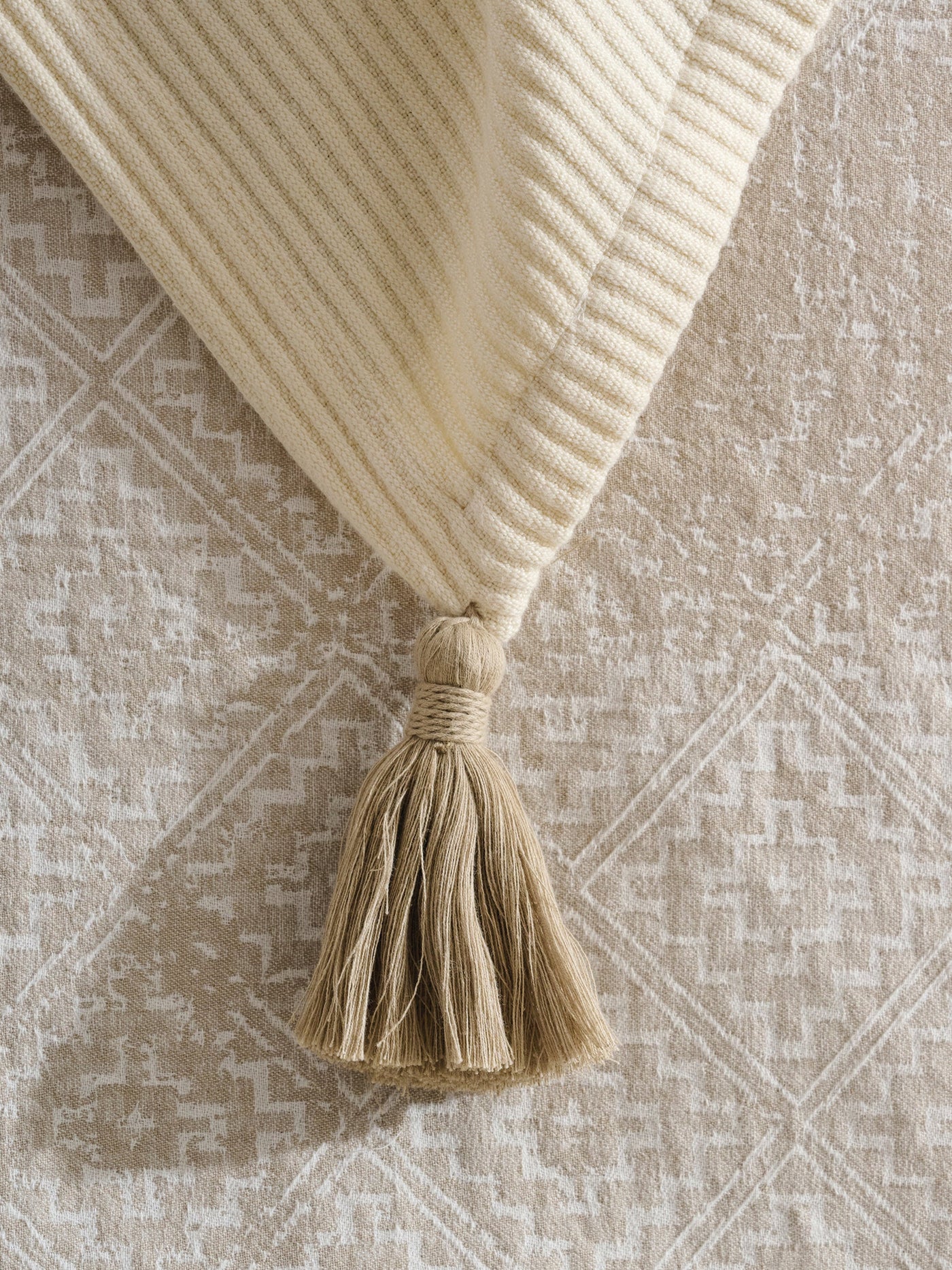 Cream Plume Cotton Bamboo Cord Rib Throw