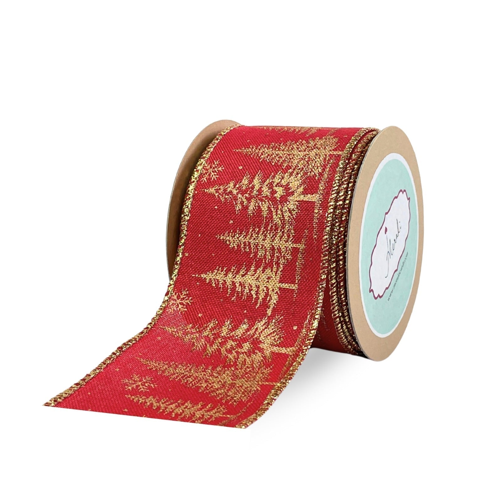 Golden Christmas Tree Ribbon on Red