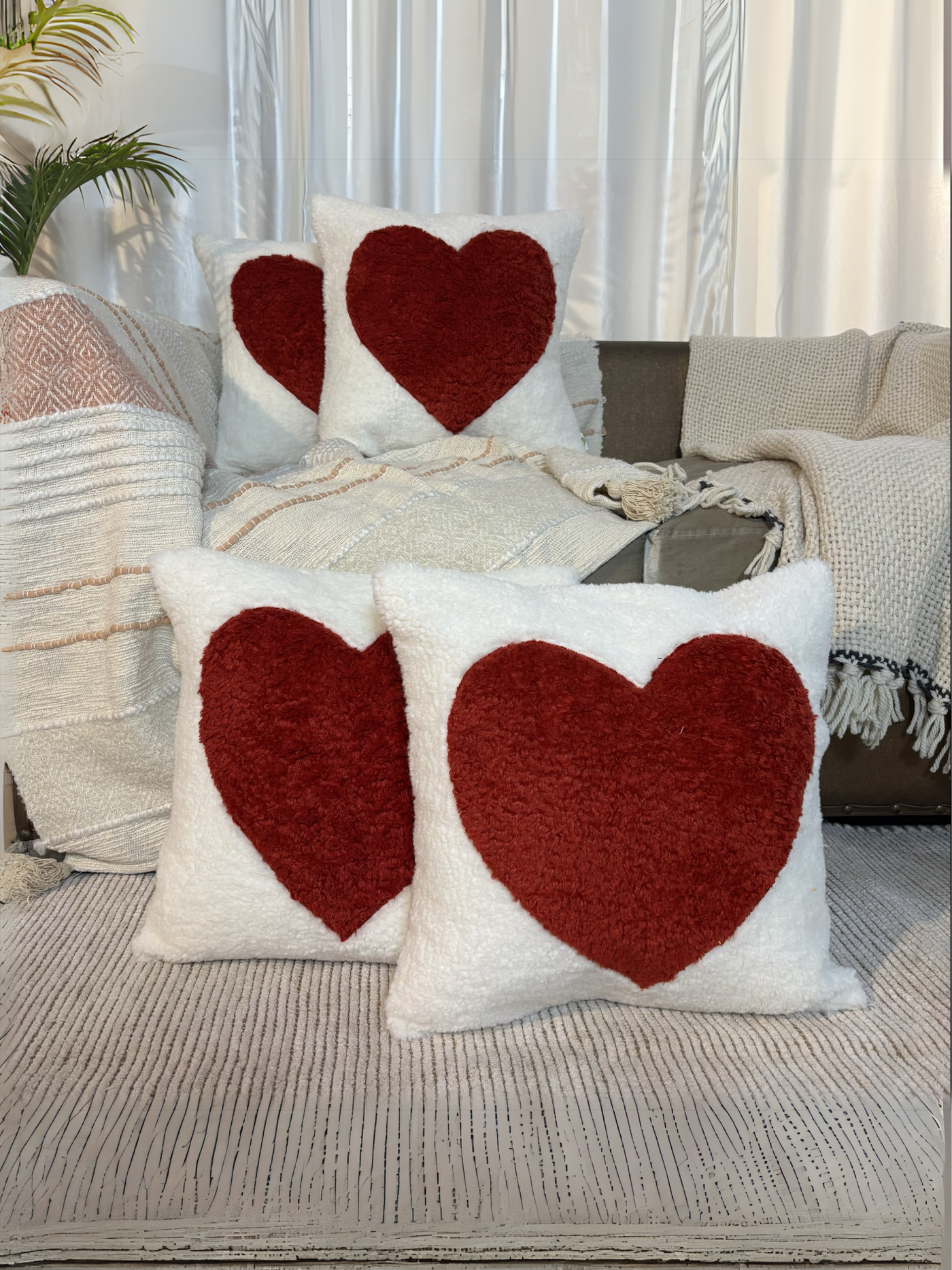 Classic Red Heart Tufted Valentine's Cushion Cover