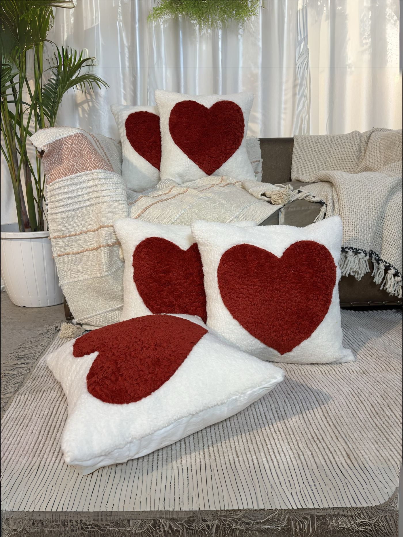 Classic Red Heart Tufted Valentine's Cushion Cover