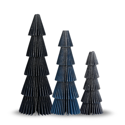 Blue Tree with silver glitter edging Set of 3