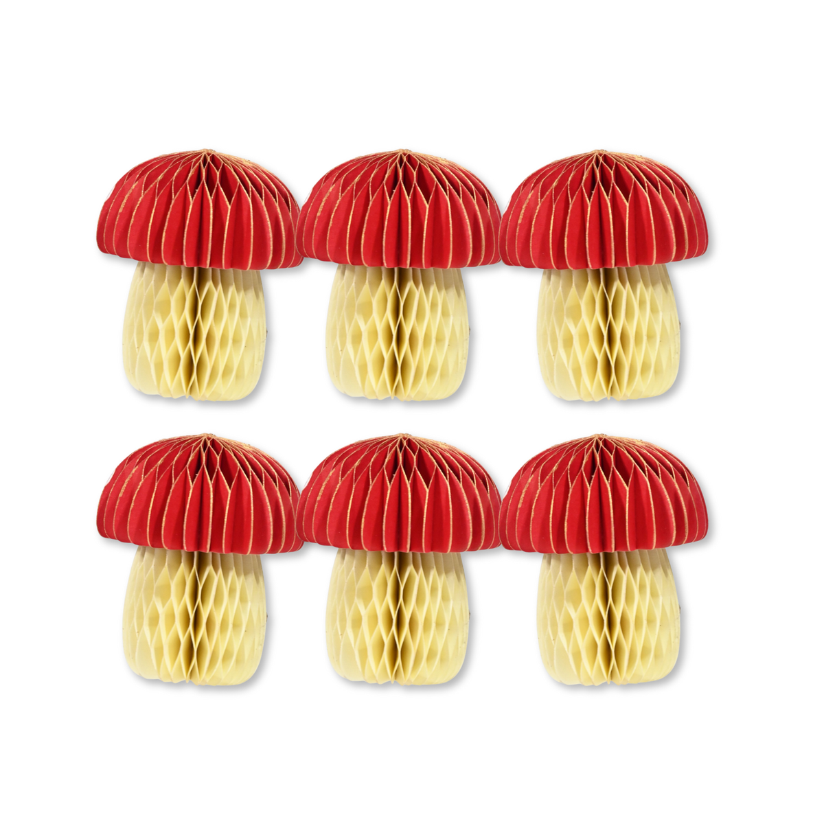 Red & Off-White Two Tone Paper Mushroom Decoration Set of 6