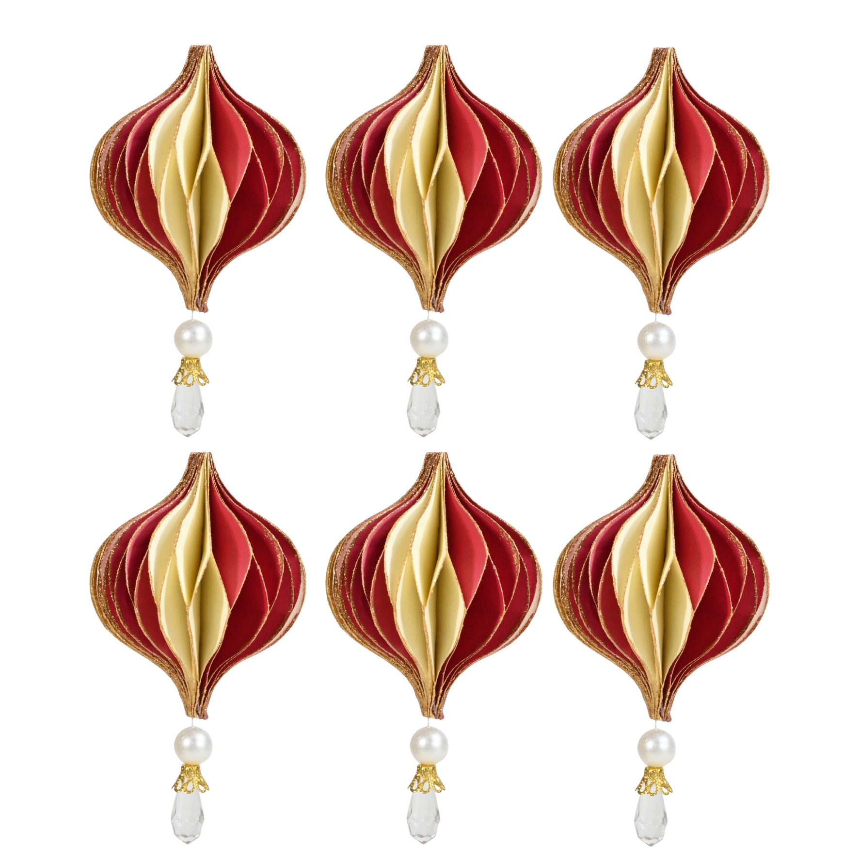 Red & Off-White Two Tone Paper Onion Decoration Set of 6