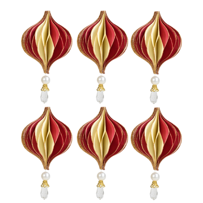 Red & Off-White Two Tone Paper Onion Decoration Set of 6