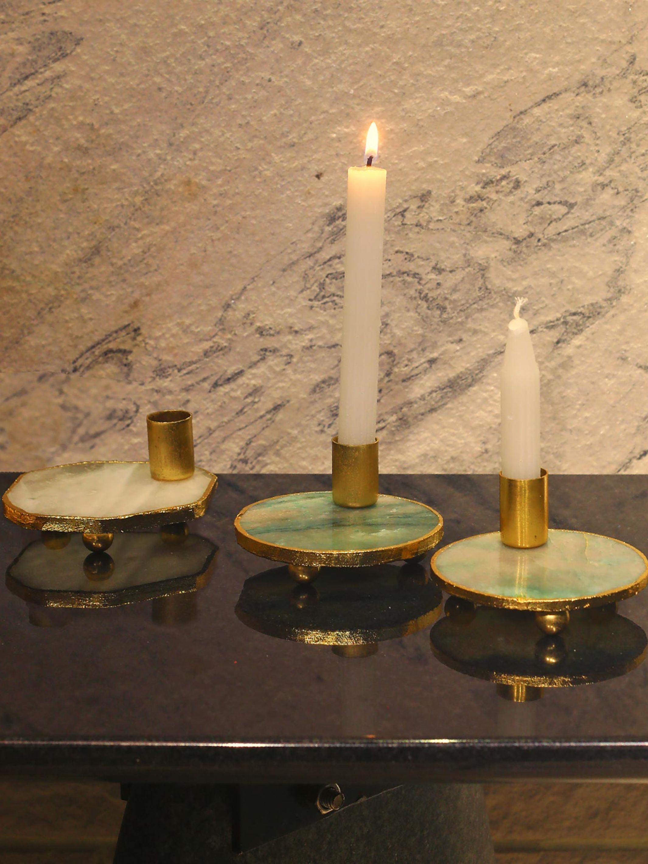 Semi Precious Candle Holder - Green Quartz